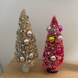 Vintage Pink and Cream Brush Christmas Trees with Ornaments
